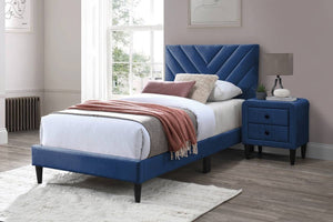 English Elm 1pc Twin Platform Bed Velvet Upholstered Adjustable Headboard V-stitch Blush Bedroom Navy Blue B011P415212