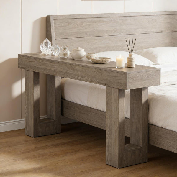 English Elm Practical Geometric Console Table with Matte Black Wood Grain Finish for Entryway or Sofa Gray T3971P451587
