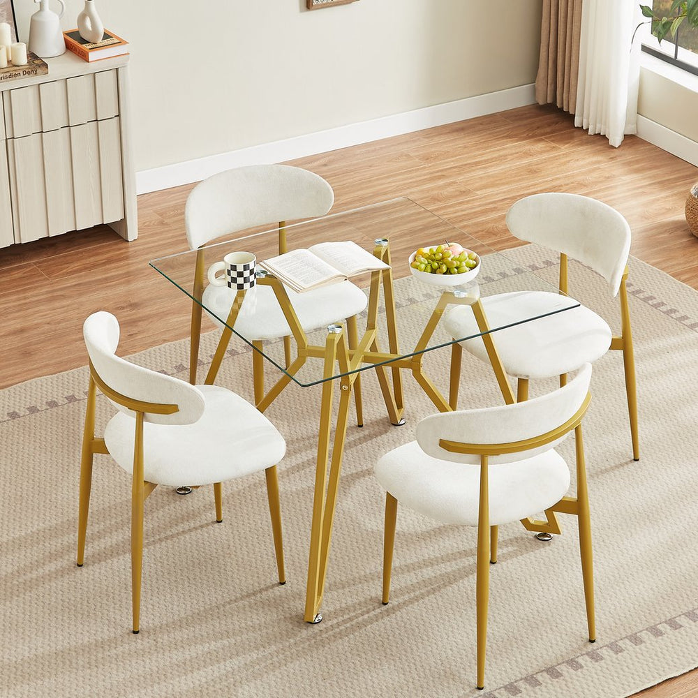 English Elm 35.4-Inch Square Tempered Glass Dining Table For 2-4 People | Stylish Space-Saving Design In Gold W1162P306710