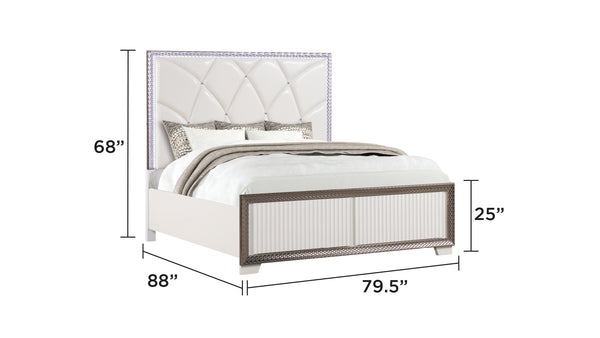 English Elm Fabio Contemporary King 4Pc Bedroom Set With Diamond Accents, Led Lighting & White Wood Finish B009S01583