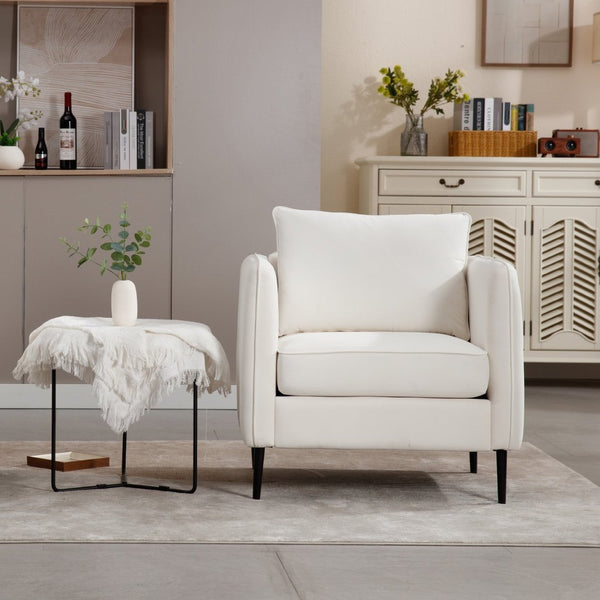 English Elm Accent Velvet Armchair Mid-century Modern Plush Seat with Metal Legs for Any Room W3244P327103