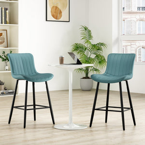 English Elm 26 Inch Counter Stools Set of 2 Faux Leather Modern Ergonomic Counter Chairs with Chrome Base, Cozy Seat Green T3623P380364