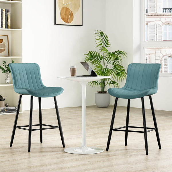 English Elm 26 Inch Counter Stools Set of 2 Faux Leather Modern Ergonomic Counter Chairs with Chrome Base, Cozy Seat Green T3623P380364