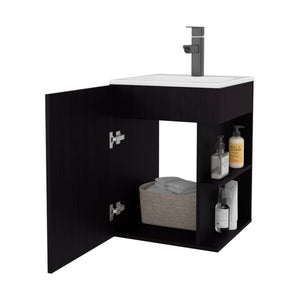 English Elm Siena Wall-Mounted Mirror Cabinet with Internal Shelves, Space-Saving Melamine Vanity Storage Wenge 18.5 L x 18.1 W x 7.1 H B128S00192