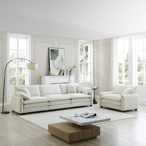 English Elm Mid-Century Modern Sofa Set - 3-Seater & Single Seat With Plush Pillows, Ergonomic Comfort & Style W714S00689