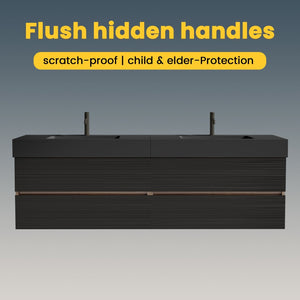 English Elm Galan 72 Inch Double Sink Vanity Fluted Wood Quartz Top Freestanding Bathroom Cabinet W1865S00173
