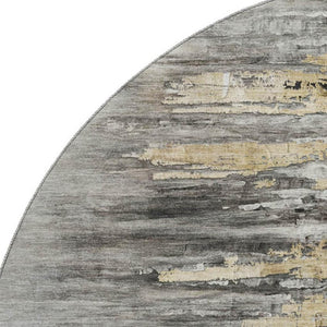 HomeRoots 8' Gray Silver and Gold Abstract Round Rug - Washable, UV-Protected, Durable, Stylish Decor Piece 666008