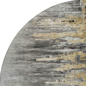 HomeRoots 8' Gray Silver and Gold Abstract Round Rug - Washable, UV-Protected, Durable, Stylish Decor Piece 666008