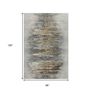 HomeRoots 8' X 10' Elegant Gray Silver Gold Abstract Washable Area Rug with UV Protection for Busy Homes 666009