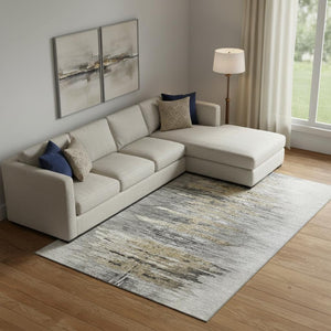 HomeRoots 8' X 10' Elegant Gray Silver Gold Abstract Washable Area Rug with UV Protection for Busy Homes 666009