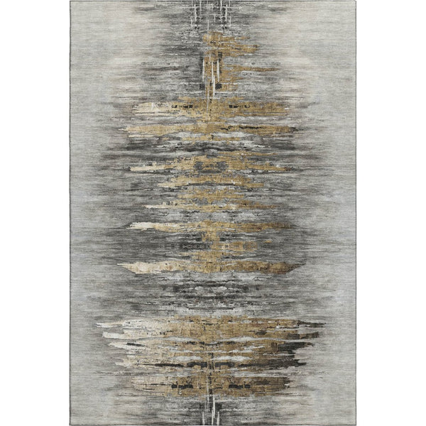 HomeRoots 8' X 10' Elegant Gray Silver Gold Abstract Washable Area Rug with UV Protection for Busy Homes 666009