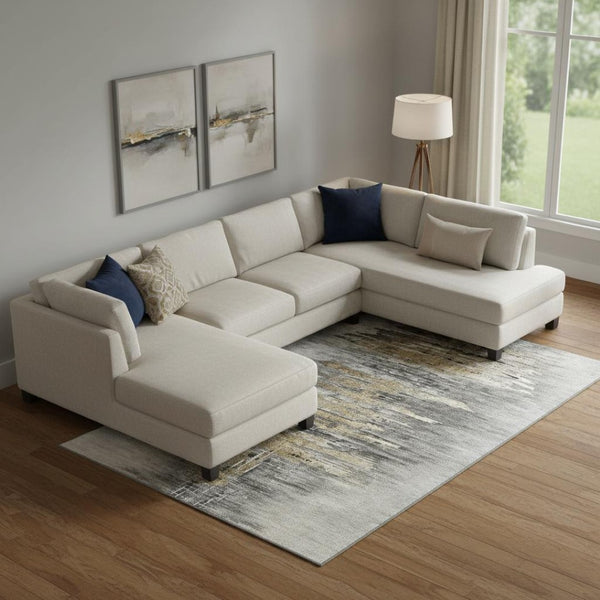HomeRoots 9' X 12' Gray Silver and Gold Abstract Area Rug - Stylish, Washable, UV Protected for High-Traffic Areas 666010