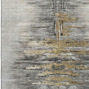 HomeRoots 9' X 12' Gray Silver and Gold Abstract Area Rug - Stylish, Washable, UV Protected for High-Traffic Areas 666010