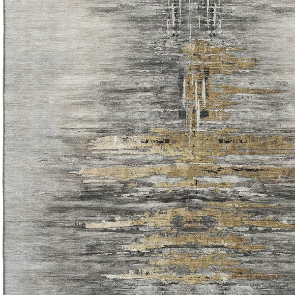 HomeRoots 9' X 12' Gray Silver and Gold Abstract Area Rug - Stylish, Washable, UV Protected for High-Traffic Areas 666010
