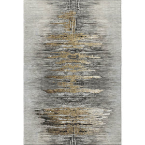 HomeRoots 9' X 12' Gray Silver and Gold Abstract Area Rug - Stylish, Washable, UV Protected for High-Traffic Areas 666010