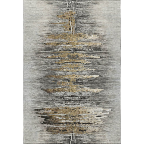 HomeRoots 9' X 12' Gray Silver and Gold Abstract Area Rug - Stylish, Washable, UV Protected for High-Traffic Areas 666010