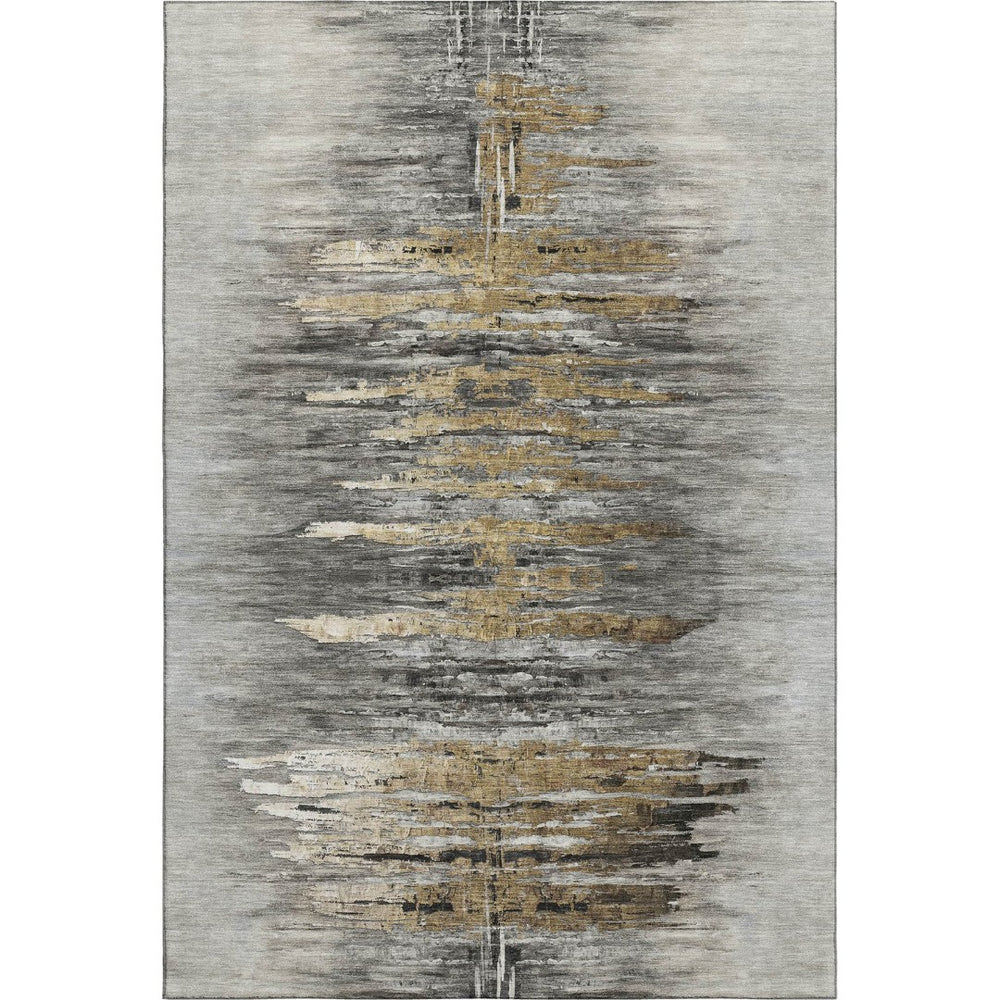 HomeRoots 10' X 14' Gray Silver & Gold Abstract Area Rug - Washable, UV-Protected, Durable for Modern Spaces 666011