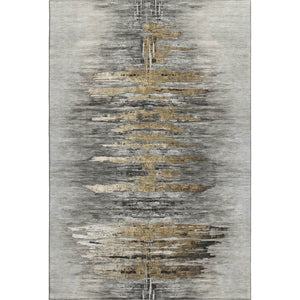 HomeRoots 10' X 14' Gray Silver & Gold Abstract Area Rug - Washable, UV-Protected, Durable for Modern Spaces 666011