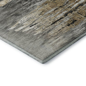 HomeRoots 10' X 14' Gray Silver & Gold Abstract Area Rug - Washable, UV-Protected, Durable for Modern Spaces 666011