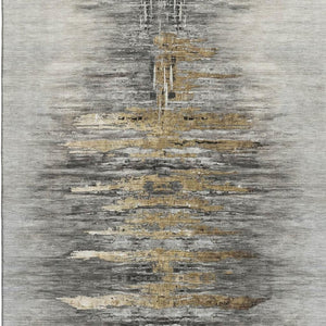 HomeRoots 10' X 14' Gray Silver & Gold Abstract Area Rug - Washable, UV-Protected, Durable for Modern Spaces 666011