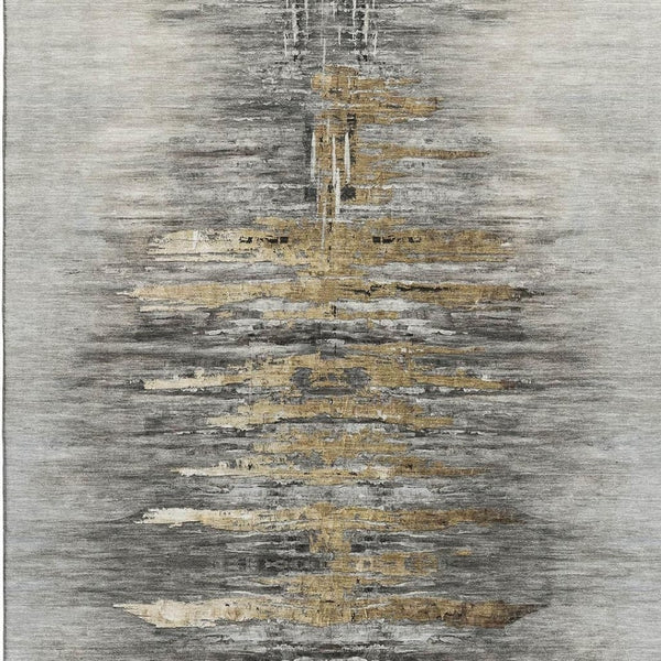 HomeRoots 10' X 14' Gray Silver & Gold Abstract Area Rug - Washable, UV-Protected, Durable for Modern Spaces 666011