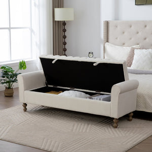 English Elm 65.55" Wide Upholstered Storage Bench Napped Fabric Rolled Arms Rubberwood Legs Entryway W3098P397304