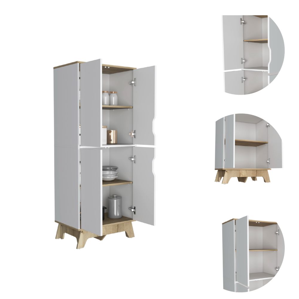 English Elm Multistorage 59" H Four-Door Cabinet with Four Shelves, Light Oak & White Finish, Countertop 28.3" B097132944