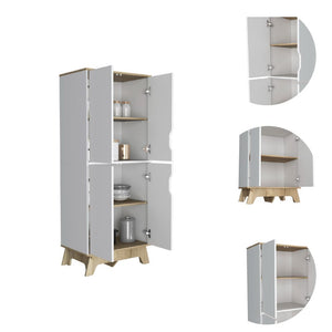 English Elm Multistorage 59" H Four-Door Cabinet with Four Shelves, Light Oak & White Finish, Countertop 28.3" B097132944