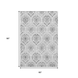 HomeRoots 5' X 8' Elegant Silver and Gray Medallion Area Rug - Washable, UV Protected, Pet-Friendly Design 666037