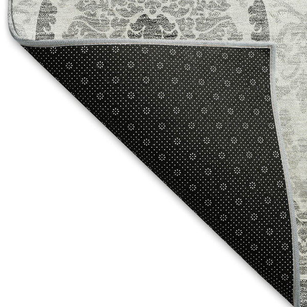 HomeRoots 5' X 8' Elegant Silver and Gray Medallion Area Rug - Washable, UV Protected, Pet-Friendly Design 666037