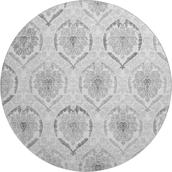 HomeRoots 8' Elegant Silver and Gray Medallion Round Rug – Washable, UV Protected, Perfect for High-Traffic Areas 666038