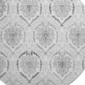 HomeRoots 8' Elegant Silver and Gray Medallion Round Rug – Washable, UV Protected, Perfect for High-Traffic Areas 666038
