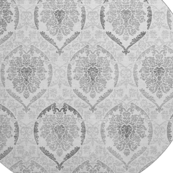 HomeRoots 8' Elegant Silver and Gray Medallion Round Rug – Washable, UV Protected, Perfect for High-Traffic Areas 666038