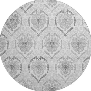HomeRoots 8' Elegant Silver and Gray Medallion Round Rug – Washable, UV Protected, Perfect for High-Traffic Areas 666038