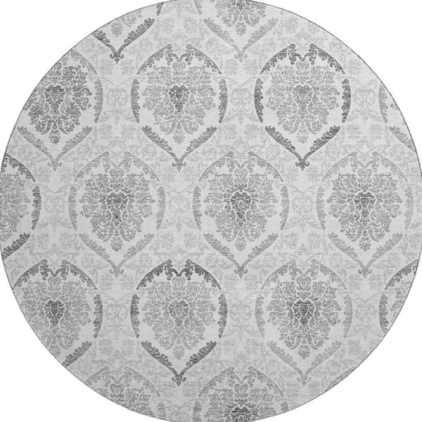 HomeRoots 8' Elegant Silver and Gray Medallion Round Rug – Washable, UV Protected, Perfect for High-Traffic Areas 666038