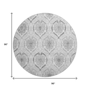HomeRoots 8' Elegant Silver and Gray Medallion Round Rug – Washable, UV Protected, Perfect for High-Traffic Areas 666038
