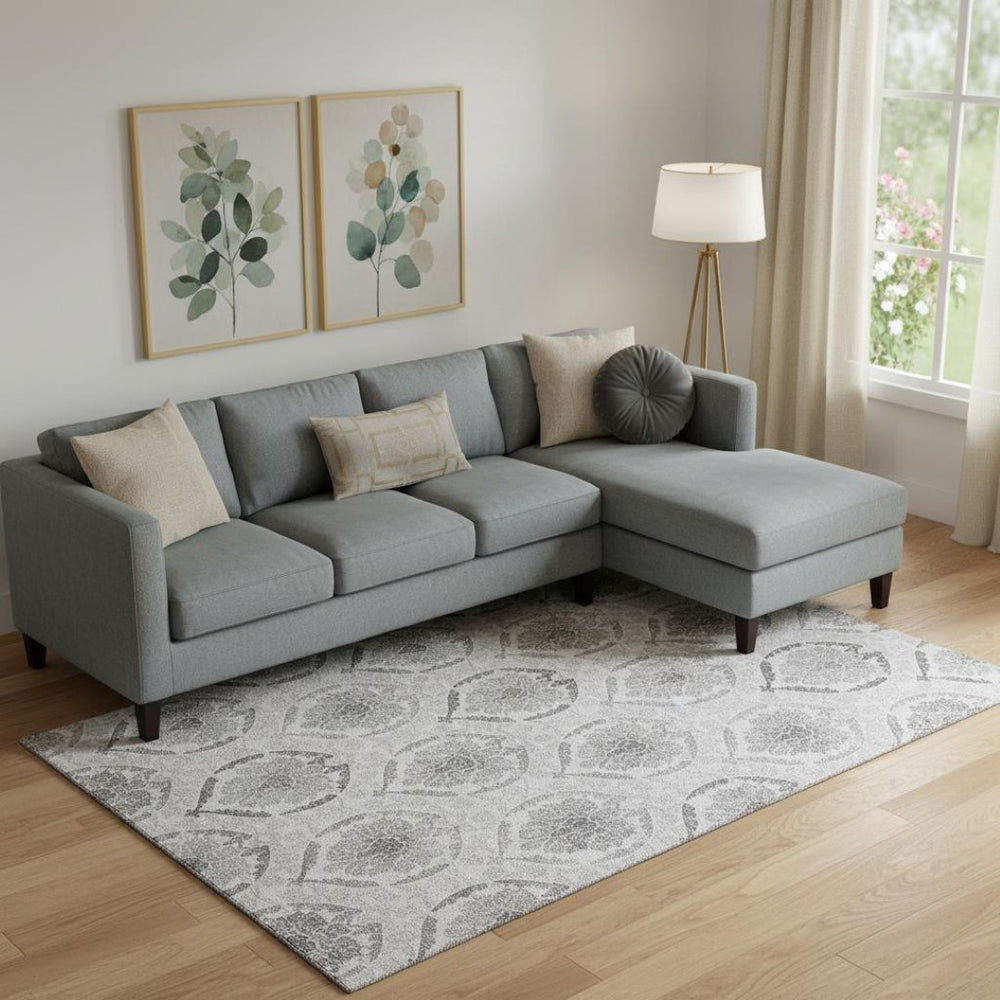 HomeRoots 8' X 10' Silver And Gray Medallion Area Rug – Washable, UV Protected, Durable for Busy Homes! 666039