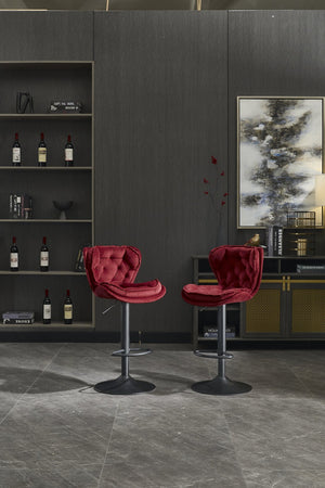 English Elm Set of 2 Red Velvet Bar Stools with 360° Swivel, Height Adjustable Gas Lift, Powder Base & Footrest, Easy Assemble, Modern Counter Seating (Adjustable) W1249P253957