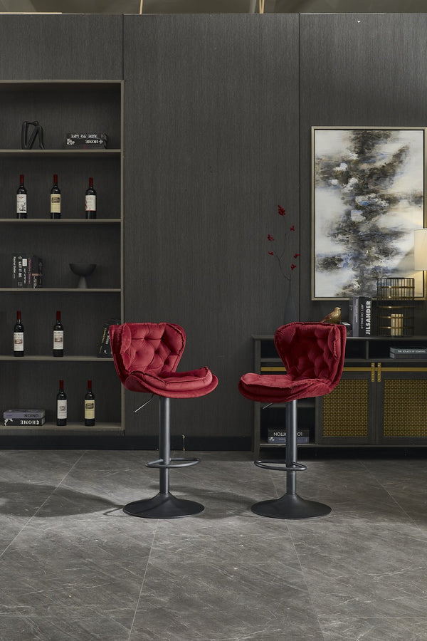 English Elm Set of 2 Red Velvet Bar Stools with 360° Swivel, Height Adjustable Gas Lift, Powder Base & Footrest, Easy Assemble, Modern Counter Seating (Adjustable) W1249P253957