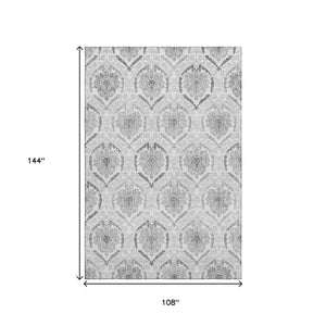 HomeRoots 9' X 12' Stylish Silver and Gray Medallion Area Rug - Washable, UV Protected, Perfect for High Traffic 666040