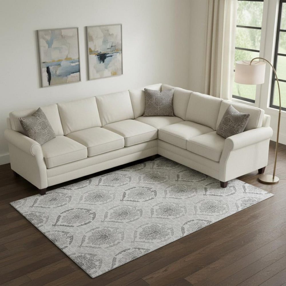 HomeRoots 9' X 12' Stylish Silver and Gray Medallion Area Rug - Washable, UV Protected, Perfect for High Traffic 666040