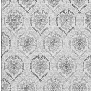 HomeRoots 9' X 12' Stylish Silver and Gray Medallion Area Rug - Washable, UV Protected, Perfect for High Traffic 666040