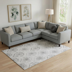 HomeRoots 10' Silver and Gray Medallion Area Rug – Washable, UV Protected, Stylish for High-Traffic Spaces 666041