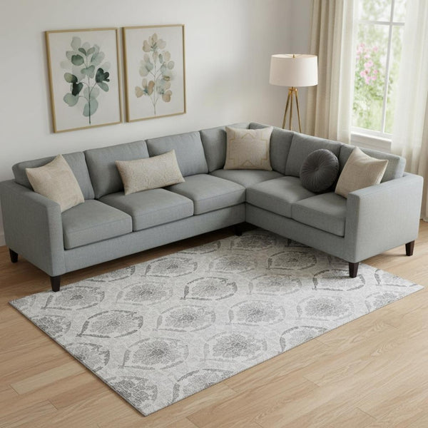 HomeRoots 10' Silver and Gray Medallion Area Rug – Washable, UV Protected, Stylish for High-Traffic Spaces 666041