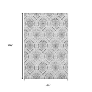 HomeRoots 10' Silver and Gray Medallion Area Rug – Washable, UV Protected, Stylish for High-Traffic Spaces 666041