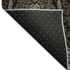 HomeRoots 8' Stylish Black, Brown & Gray Medallion Washable Round Rug with UV Protection for Cozy Spaces 666050