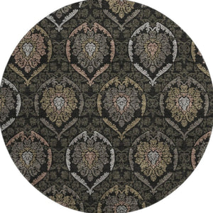 HomeRoots 8' Stylish Black, Brown & Gray Medallion Washable Round Rug with UV Protection for Cozy Spaces 666050