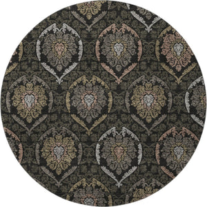 HomeRoots 8' Stylish Black, Brown & Gray Medallion Washable Round Rug with UV Protection for Cozy Spaces 666050