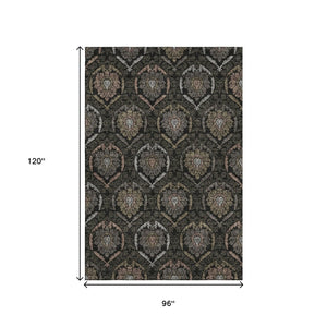 HomeRoots 8' X 10' Medallion Washable Area Rug - Stylish Black, Brown & Gray Design with UV & Stain Protection 666051