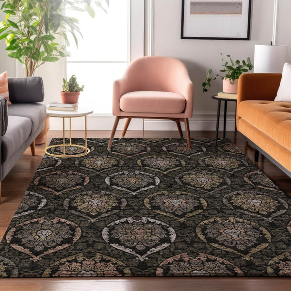 HomeRoots 8' X 10' Medallion Washable Area Rug - Stylish Black, Brown & Gray Design with UV & Stain Protection 666051